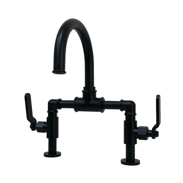Whitaker Industrial Style Bridge Bathroom Faucet W/ Pop-Up Drain, Black